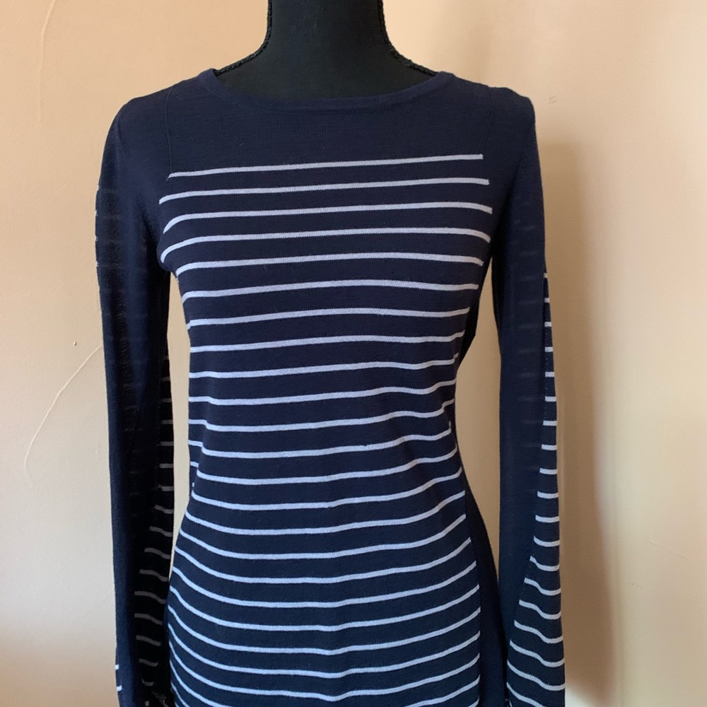 Navy and white striped CAbi sweater